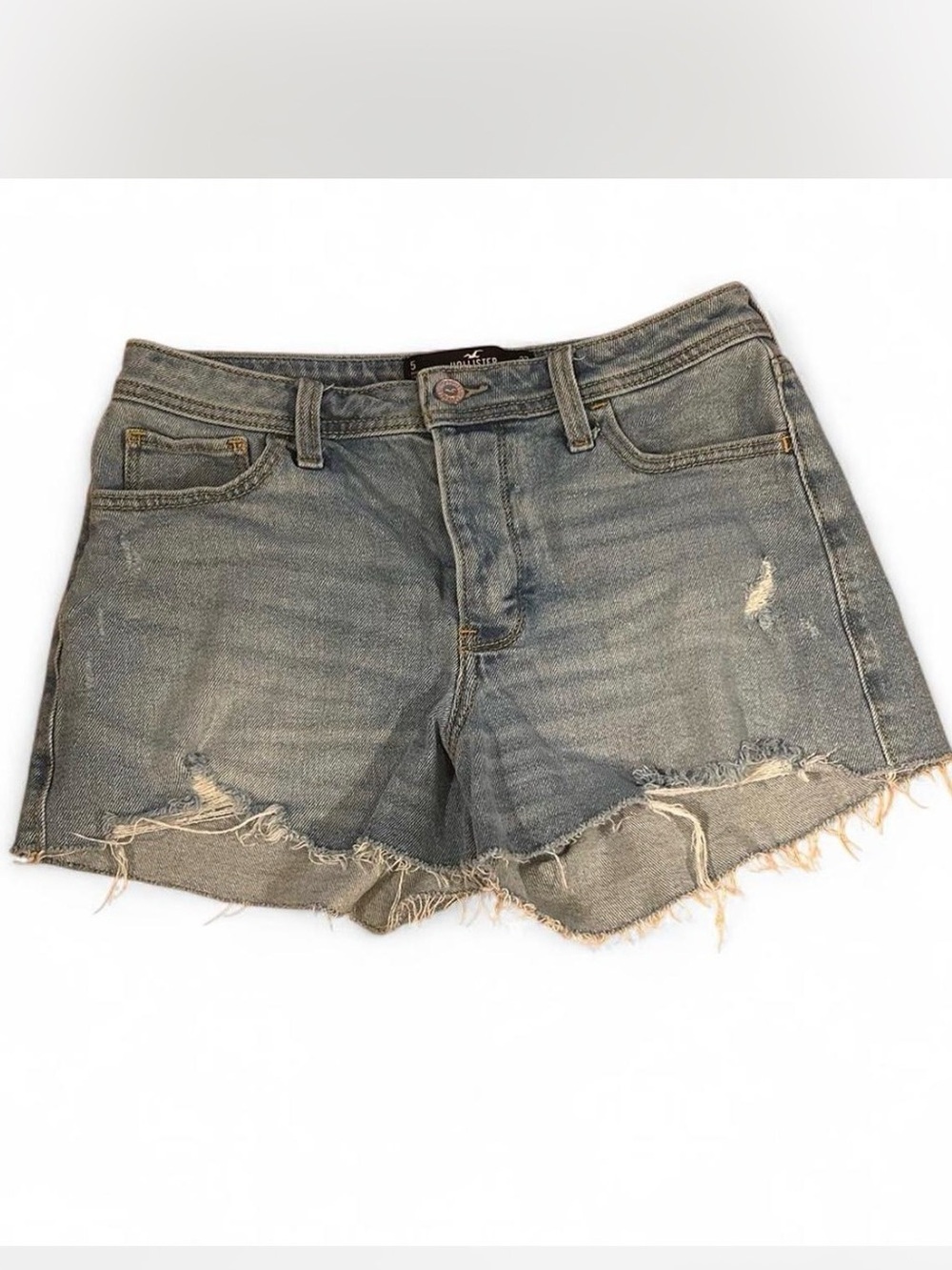 Hollister High-Rise Mom Short 3 Women's Light Wash Denim Shorts 5 W27 Pockets
